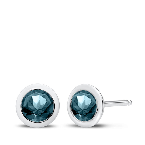 Bixlers Dew Drop Aquamarine Round Earrings In 14k White Gold 0