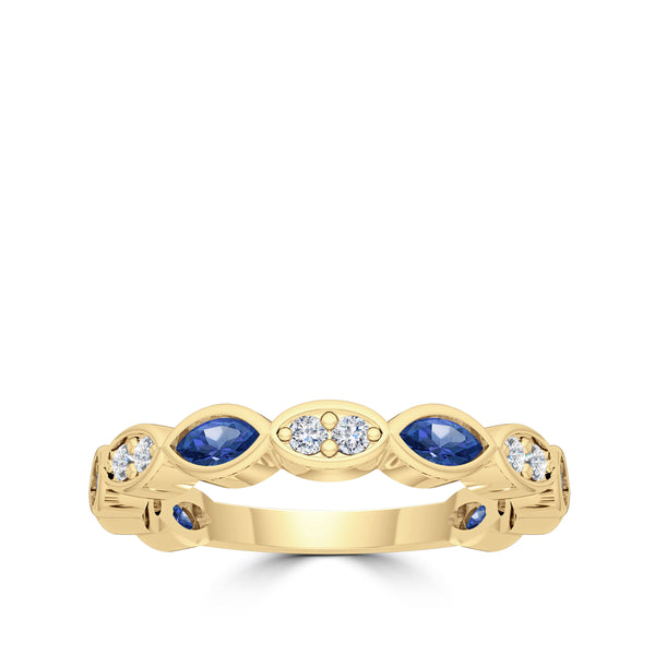 Bixlers Vintage Diamond Alternating Navette Motif Ring In 14K Yellow Gold 8