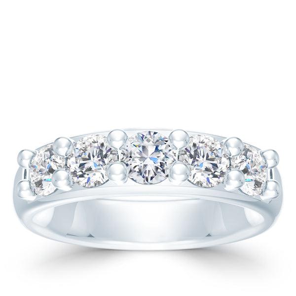 Bixlers 5 Stone Diamond Shared Prong Wedding Band In 14K White Gold 3