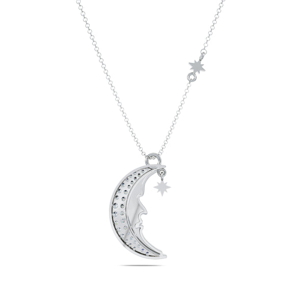 Bixlers Easton Diamond Moon & Stars Necklace In Sterling Silver