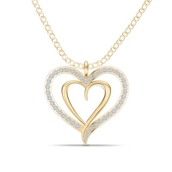 Bixlers Pure Love Diamond Double Heart Pendant In 14K Yellow Gold 6