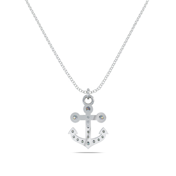 Bixlers Nautical Diamond Anchor Pendant In Sterling Silver