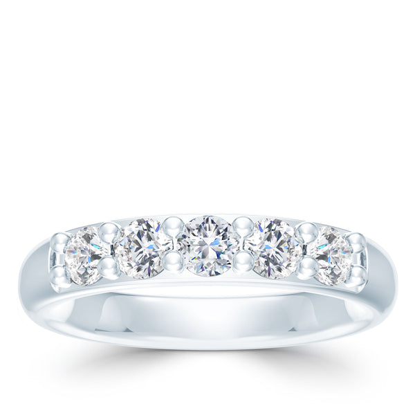 Bixlers 5 Stone Diamond Shared Prong Wedding Band In 14K White Gold 0