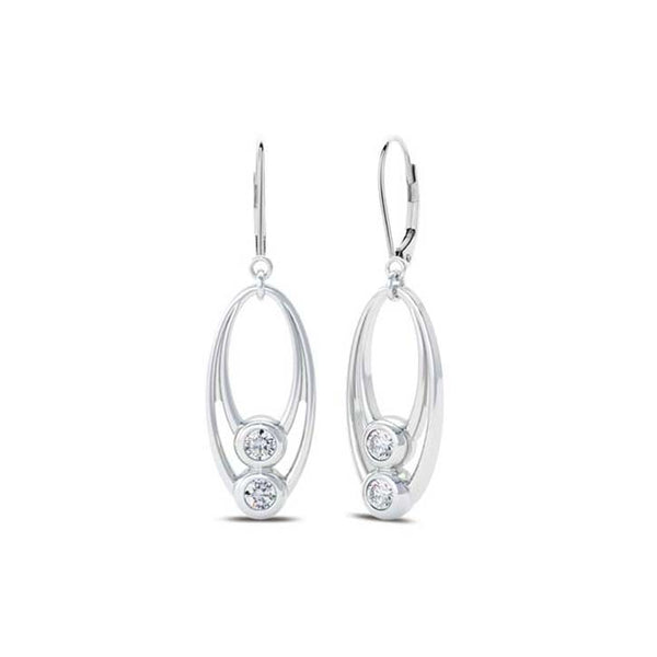 Bixlers Easton Diamond Double Drop Leverback Earring In 14K White Gold 9