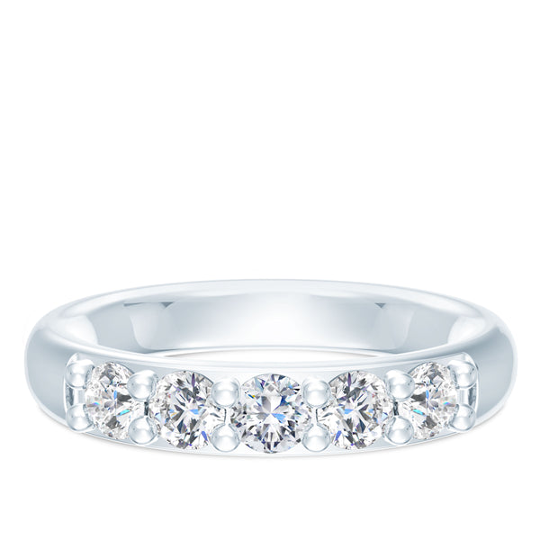 Bixlers 5 Stone Diamond Shared Prong Wedding Band In 14K White Gold