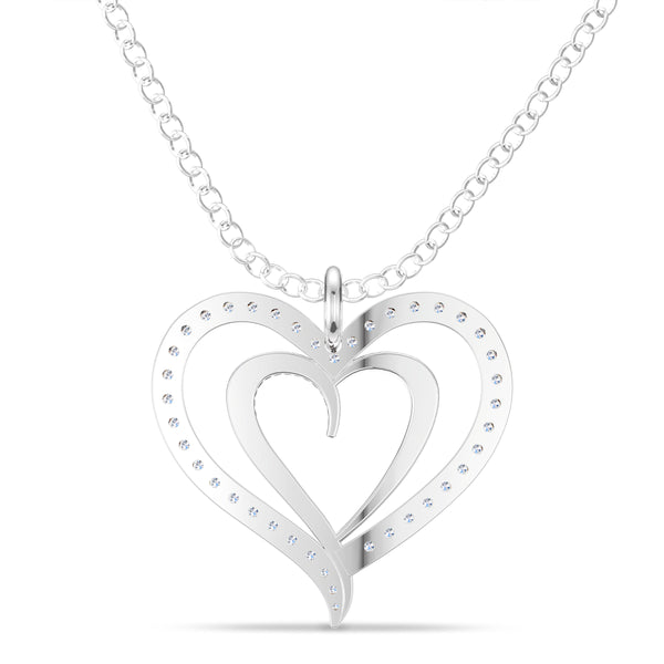 Bixlers Pure Love Diamond Double Heart Pendant In Sterling Silver
