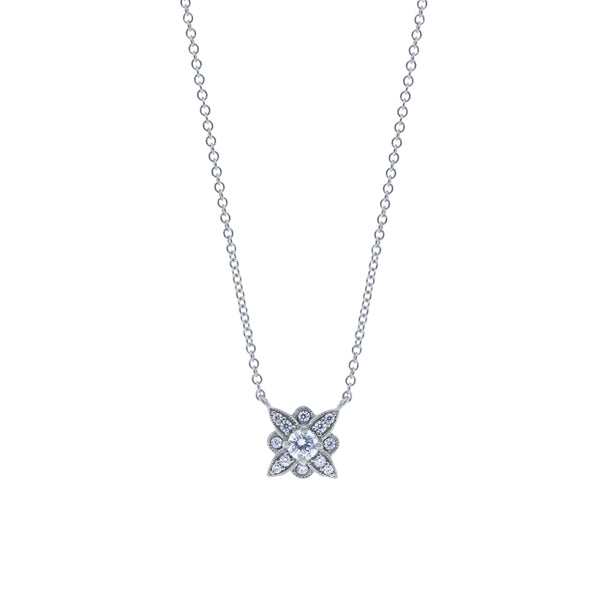 Bixlers Etoile Diamond Floral Necklace In 14K White Gold 9