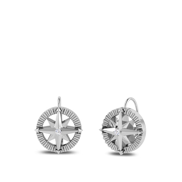 Bixlers Nautical Diamond Compass Earrings In Sterling Silver 3