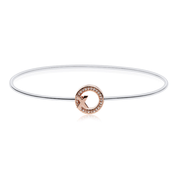 Bixlers Pure Love Diamond X and O Wire Bangle In Sterling Silver & 14K Rose Gold 8
