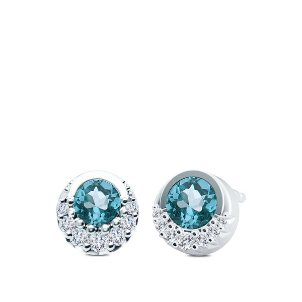 Bixlers Easton Diamond and Aquamarine Crescent Halo Earrings In 14k Gold 1