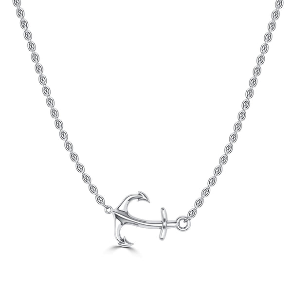 Bixlers Nautical Diamond Curved Anchor Necklace In Sterling Silver 1
