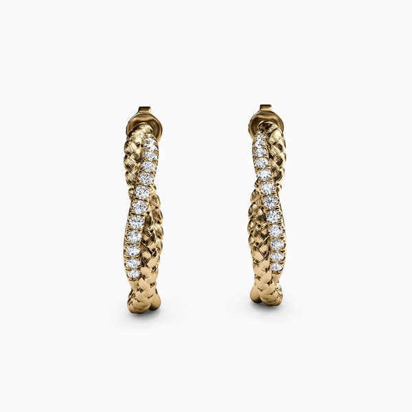 Bixlers Diamond and Wheat Twist Hoop Earrings in 14K Gold 3