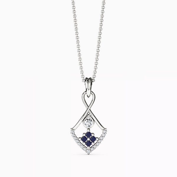 Bixlers Sapphire Princess V Diamonds Pendant in 14K Gold 9