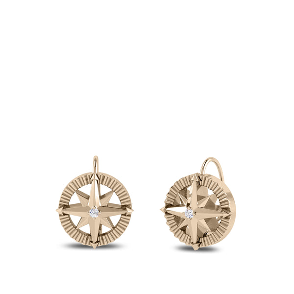 Bixlers Nautical Diamond Compass Earring In 14K Yellow Gold 2