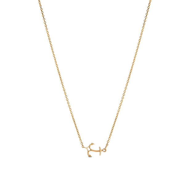 Bixlers Nautical Diamond Curved Anchor Necklace In 14K Yellow Gold 1