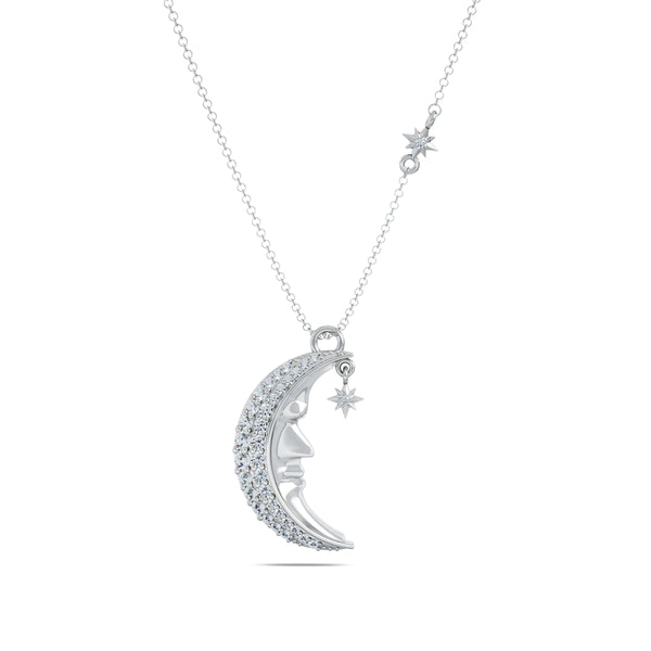 Bixlers Easton Diamond Moon & Stars Necklace In Sterling Silver 7