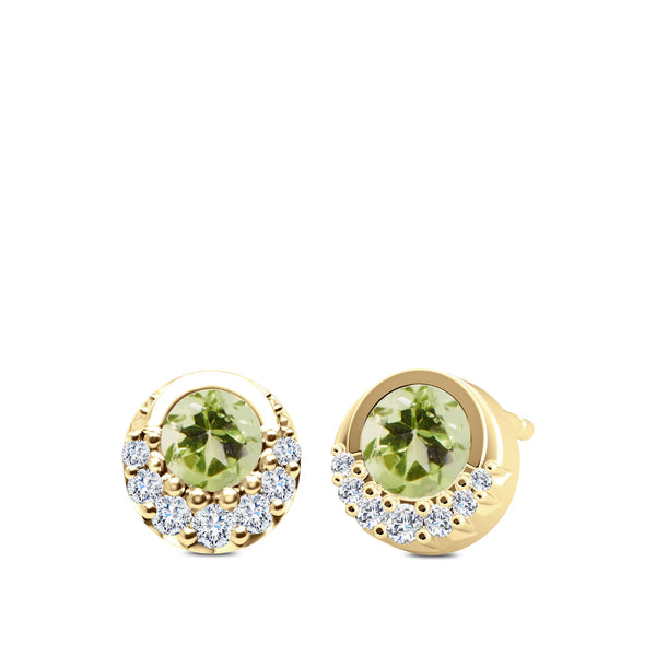Bixlers Easton Diamond and Peridot Crescent Halo Earrings In 14k Yellow Gold 7