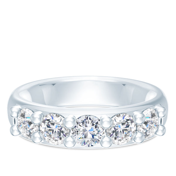 Bixlers 5 Stone Diamond Shared Prong Wedding Band In 14K White Gold